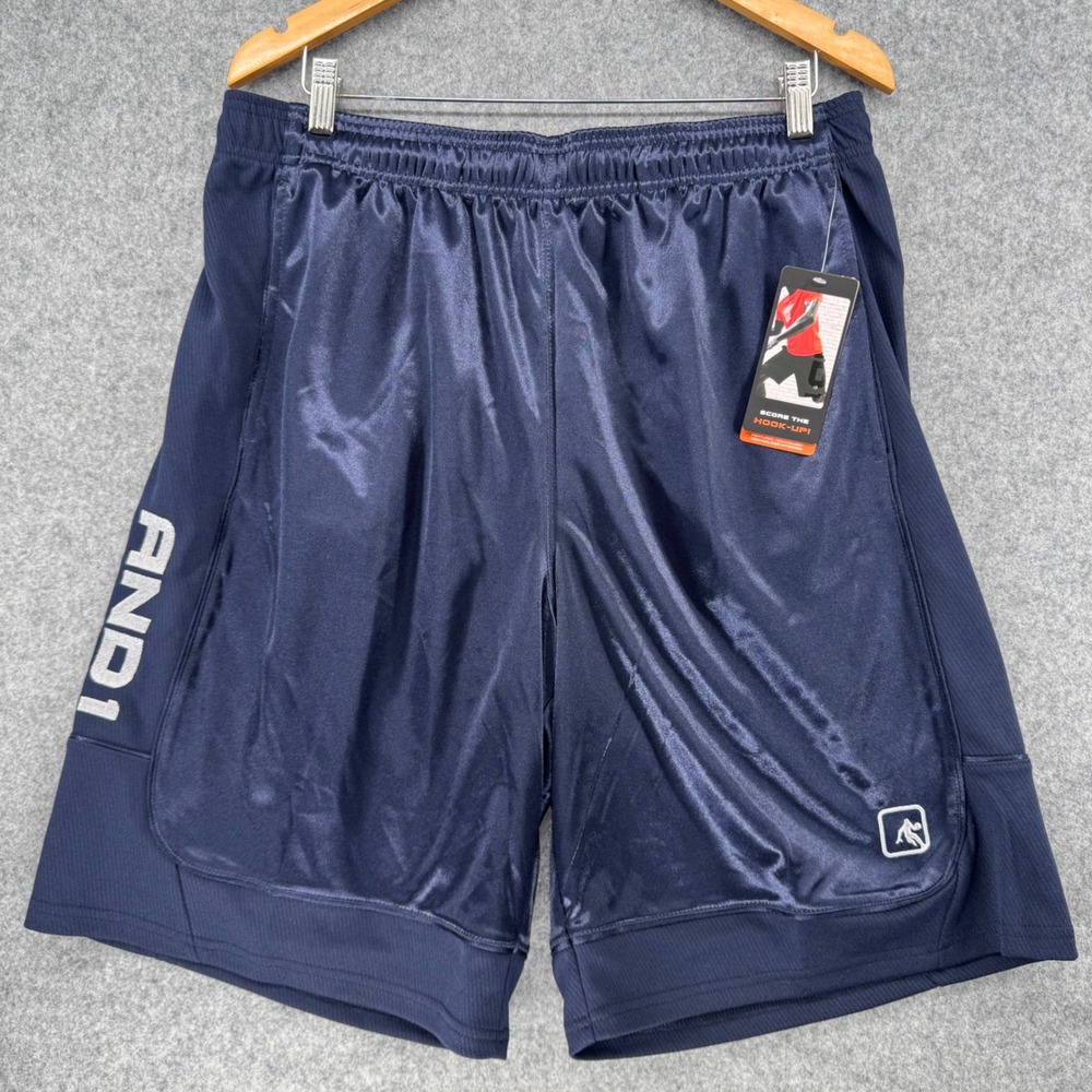 NEW AND1 All Court Shorts Mens Large Navy Blue Basketball Shiny Mesh Y2K